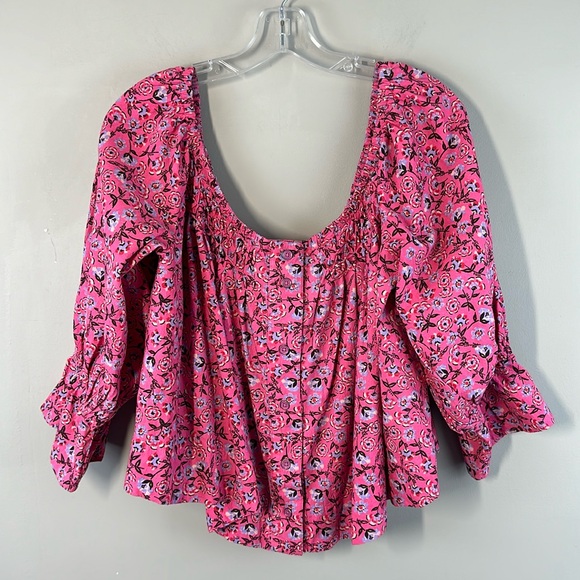 Free People James Smocked Floral Pink Blouse Size Large - Picture 3 of 16